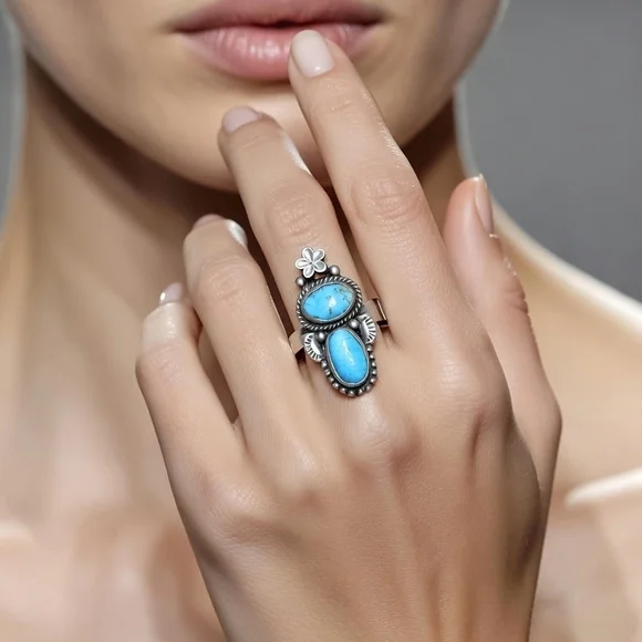 Golden Hills Turquoise Sterling Silver Floral Ring 7 And Up Adjustable Cowgirl - Picture 1 of 8